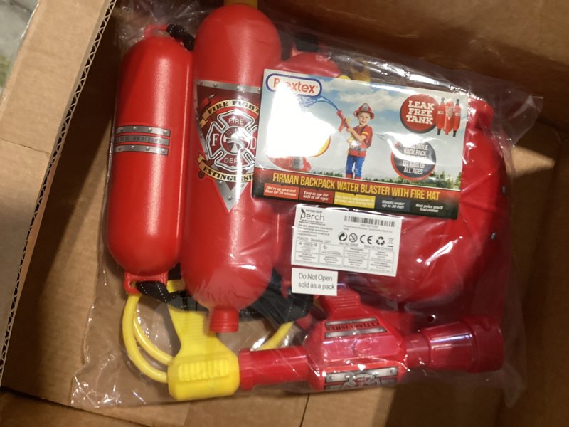 Condition photo showing Good Condition for Prextex Fireman Backpack Water Guns for Kids w/Fire Hat | Water Toys Big Water Gun | Super Fast Squirt Water Blaster| All Ages Kids & Adults | Play Range Water Gun for Pool Party Favors