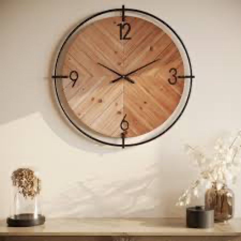 evelyn herringbone wood round wall clock