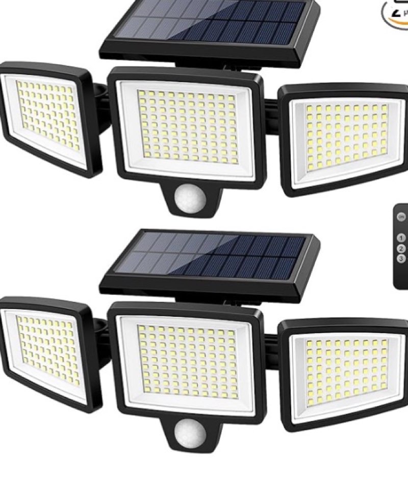 Mokot Solar Lights Outdoor, 218LED 2500LM Solar Motion Sensor Outdoor Lights, 3 Head IP65 Waterproof