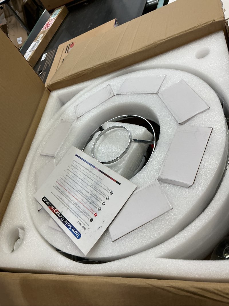 Condition photo showing New/Like New for 42" Crystal Ceiling Fan with Lights, Retractable Invisible Fandelier Ceiling Fan Chandelier with Remote Control LED for Bedroom/Living Room Polished Modern Chrome Silver 6 Speed 3 Light