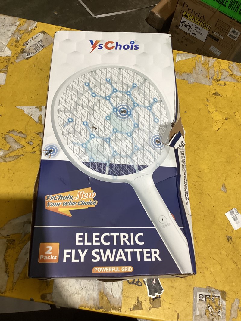 Condition photo showing Good Condition for yschois electric fly swatter, bug zapper companion, mosquito killer racket | gold zone voltage, 3mm mesh, apple-like weight, aa battery operated (not incl), pro swat tips for indoor & outdoor, 2 packs white - 2 packs