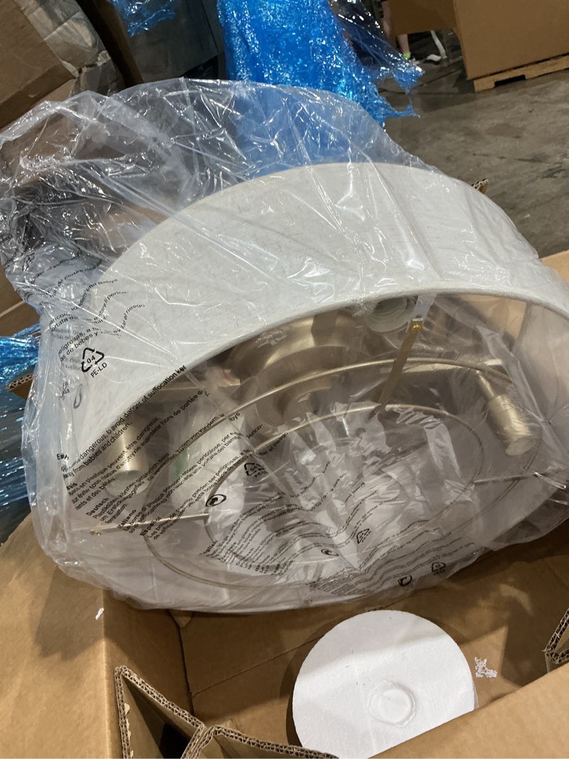 Condition photo showing Good Condition for low profile ceiling fans with lights, 20" boho rattan ceiling fan with light flush mount and remote control, drum caged with 6 speeds for bedroom, nursery, living room