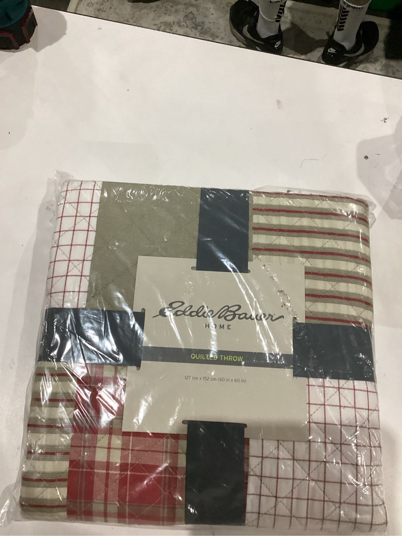 Condition photo showing Good Condition for Eddie Bauer - Throw Blanket, 100% Soft Cotton Percale Plaid Bedding, Throw Blanket for Couch or Bed (Camano Island Red, 50" x 60")