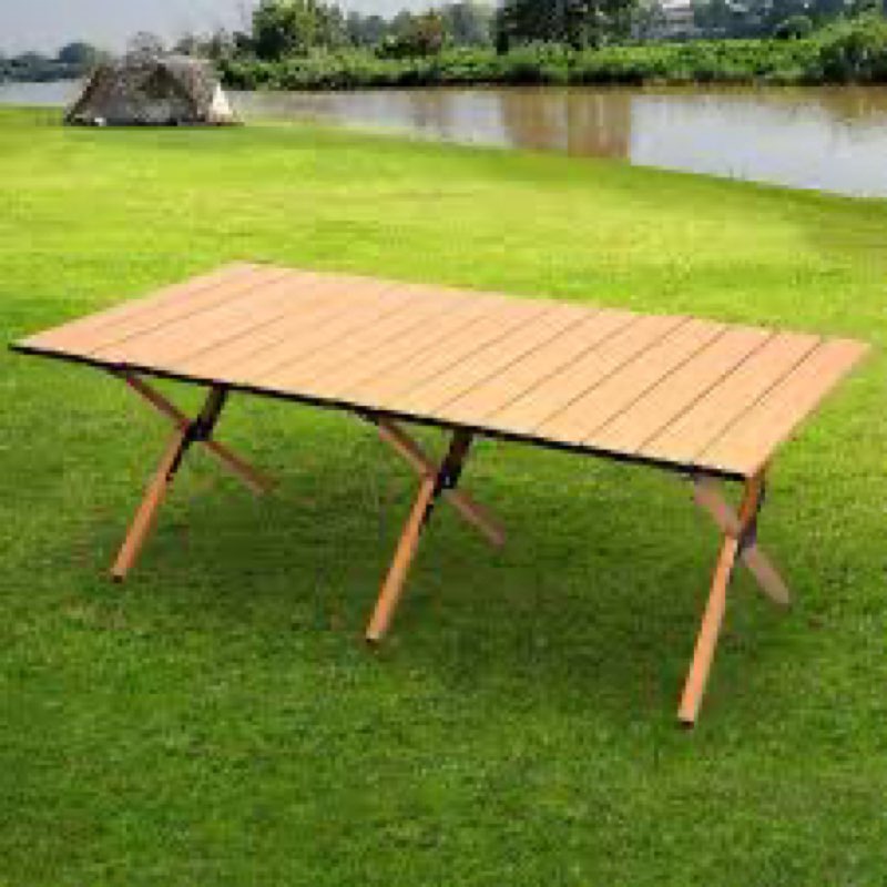 Suzile 1 Pack Foldable Low Picnic Table 4 ft Portable Lightweight Camping Table Fold Up Collapsible Roll up Metal Camp with Carry Bag for Party Patio Garden Outside Outdoor Beach(Yellow Wood Color)
