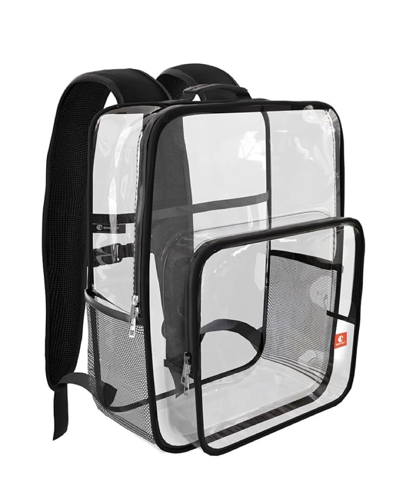 14" Clear Backpack - 15L Reinforced Heavy-Duty Large Clear Bag for Stadium Events, Ergonomic Clear Bookbag with Chest Strap for Security Checks (14" gray)