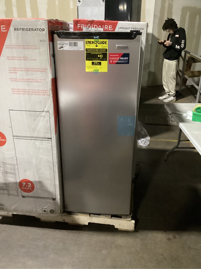 Condition photo showing Good Condition for Frigidaire Upright Freezer, 6.5 cu. ft., Deep Freeze, Vinyl Coated Metal with Wire Shelving, Compact for Kitchen, RV, Dorm, Cabin, and Trailer, Platinum Design Series, Silver - 21D x 23W x 56H 6.5 cu ft