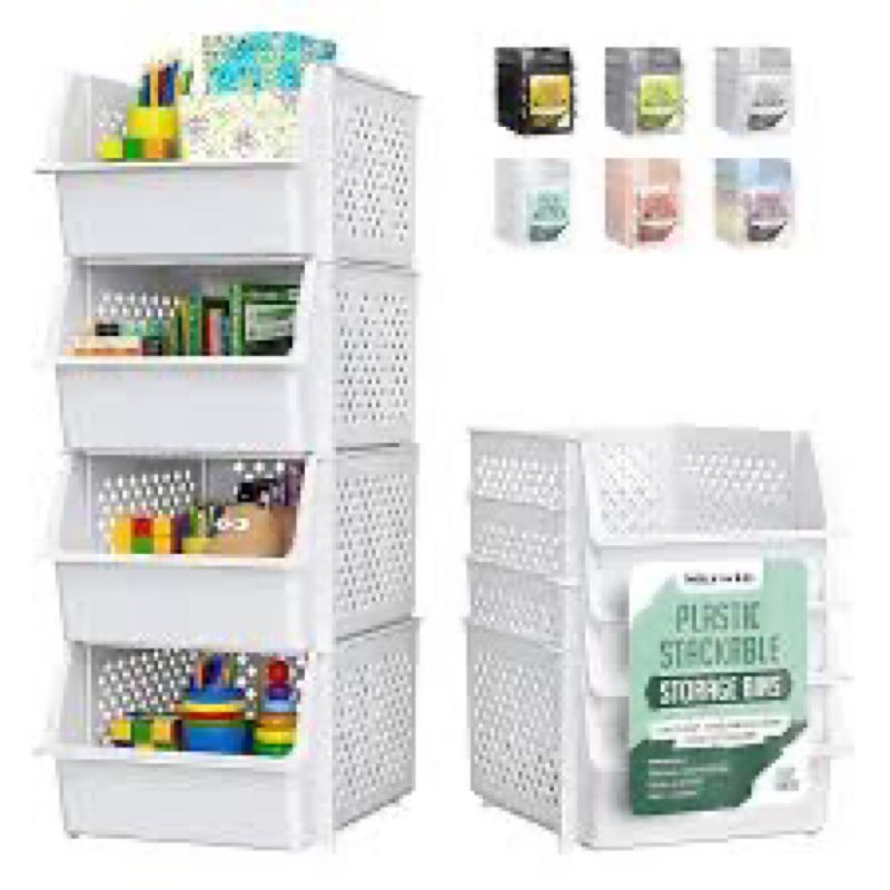 TidyFriend Stackable Storage Bins for Pantry, 4 Pack Stackable Bins For Organizing Food, Kitchen, an