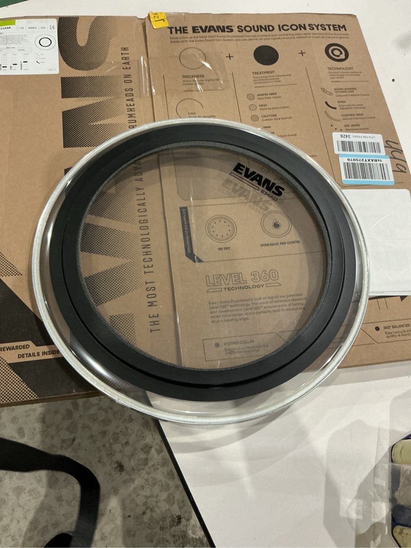 Condition photo showing As Is for evans emad clear bass drum head, 16 inch