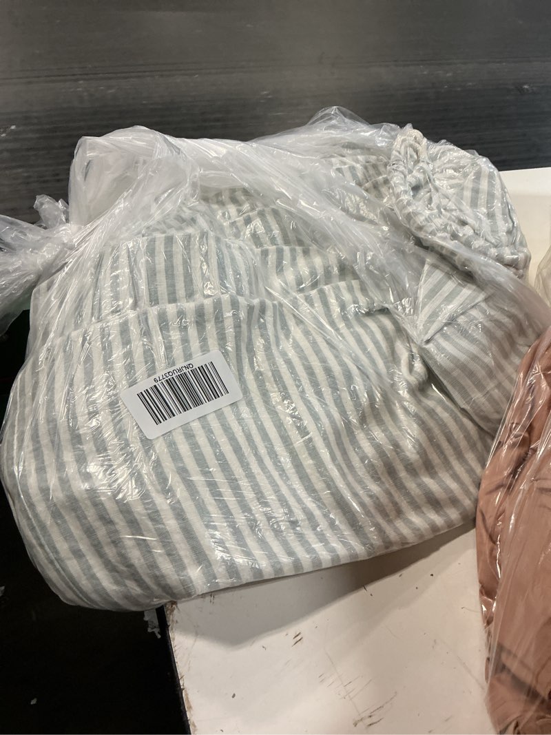 Condition photo showing Good Condition for european linen duvet cover set, twin, mist/white stripe