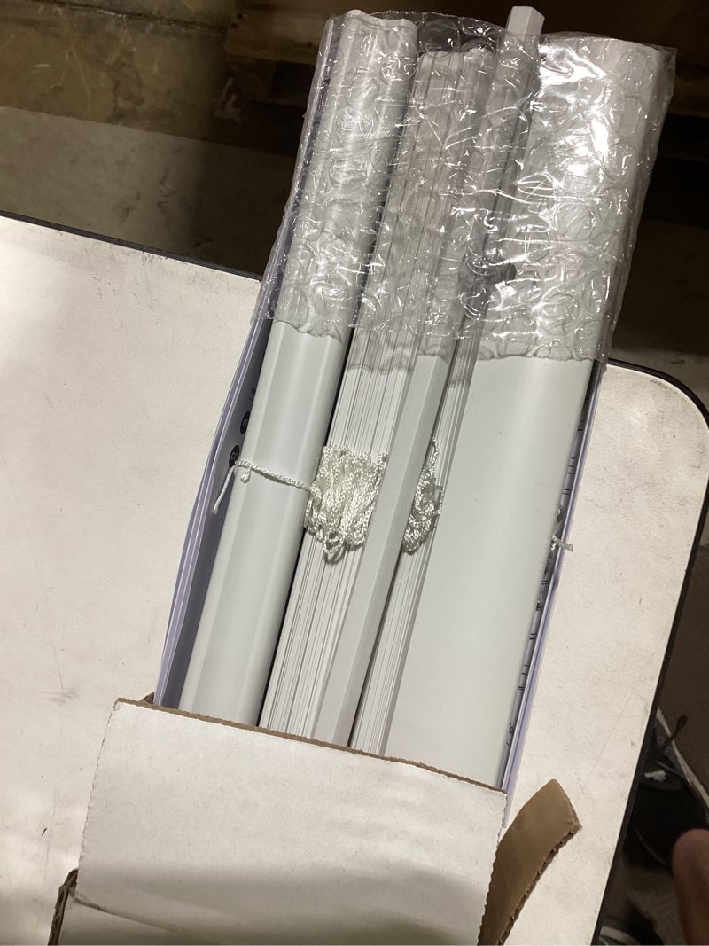 Condition photo showing As Is for project source light filtering 1-in slat width 39-in x 64-in cordless white vinyl light filtering mini-blinds