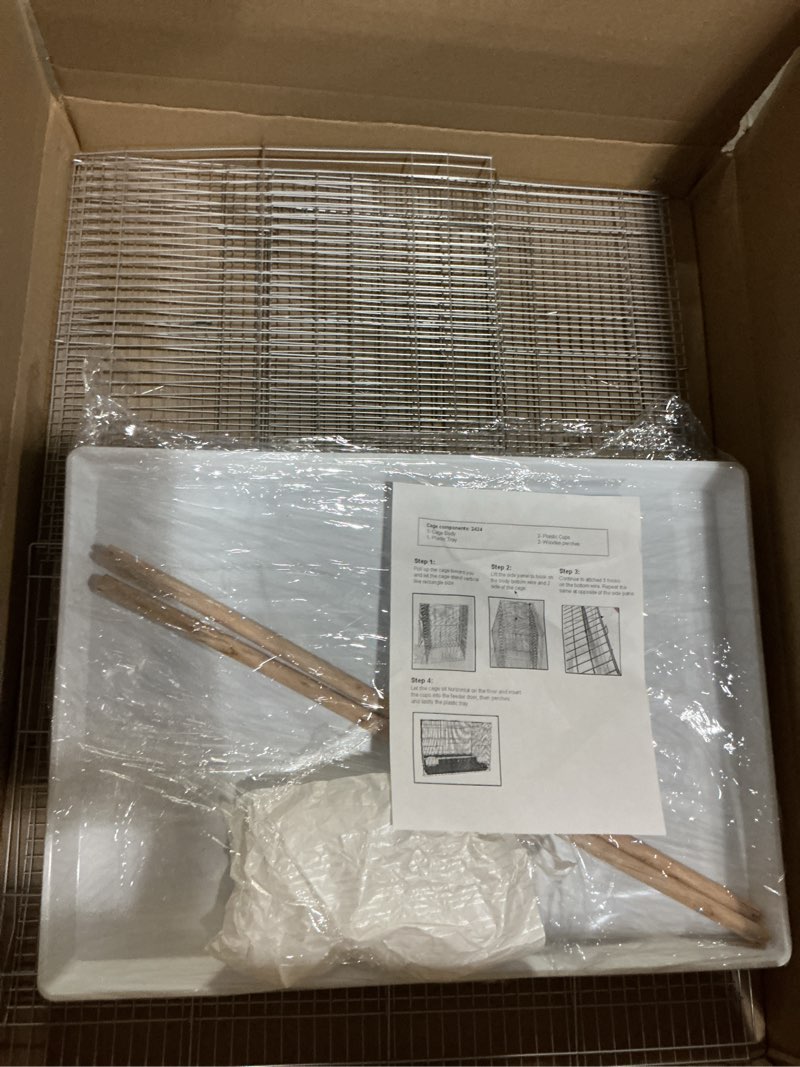 Condition photo showing New/Like New for VEVOR 30-inch Flight Bird Cage, Stackable Bird Cage for Small Parrots Canaries Cockatiels Lovebirds Finches Budgies Conures Macaws Pet Travel Birdcage with Handle and Perches Silver