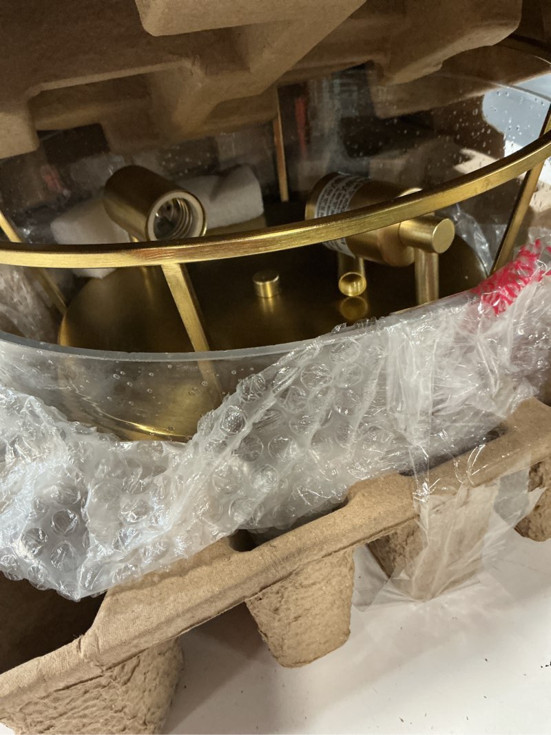 Condition photo showing As Is for  allen + roth bowen 13-in brushed gold indoor 2 -light semi-flush mount light with seeded glass