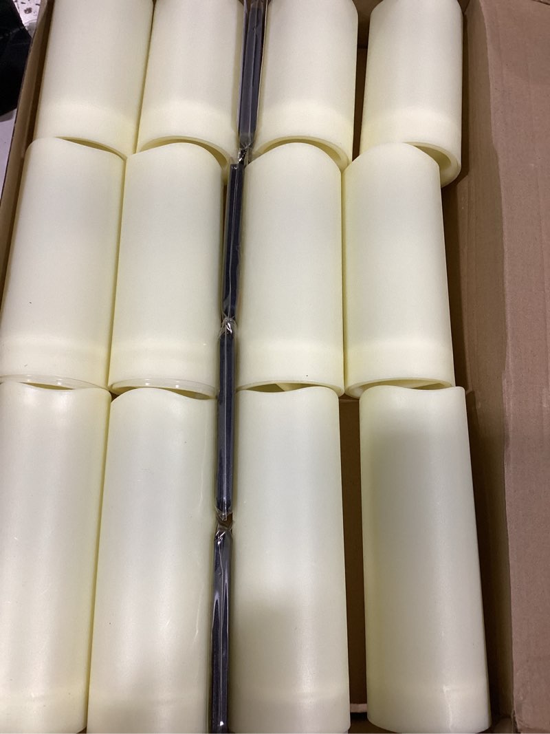 Condition photo showing Good Condition for set of 24 waterproof outdoor flameless candles, led candles with 4 remote and timer,(h 4" 5" 6" x d 2.2"),for halloween wedding festiv 24pack-iovry