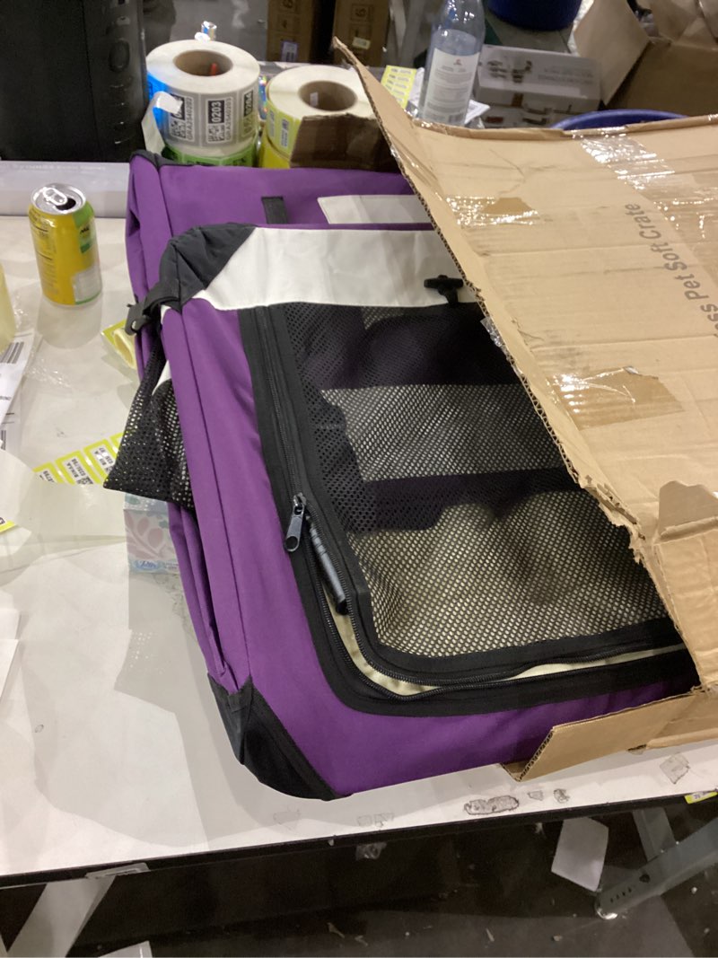 Condition photo showing Good Condition for Collapsible Dog Travel Crate,Portable Soft-Sided Pet Carrier Extra Large Cat Carrier with Soft Plush Plush Mat for Indoor and Outdoor,28x20x20in,Purple X-Large Purple