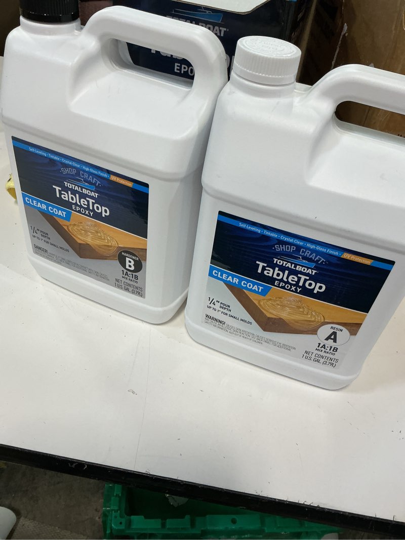 Condition photo showing New/Like New for totalboat table top epoxy resin kit - 1 gallon crystal clear epoxy with high gloss & uv-resistance - easy 1:1 ratio for bar and table coating, woodworking, and resin art casting