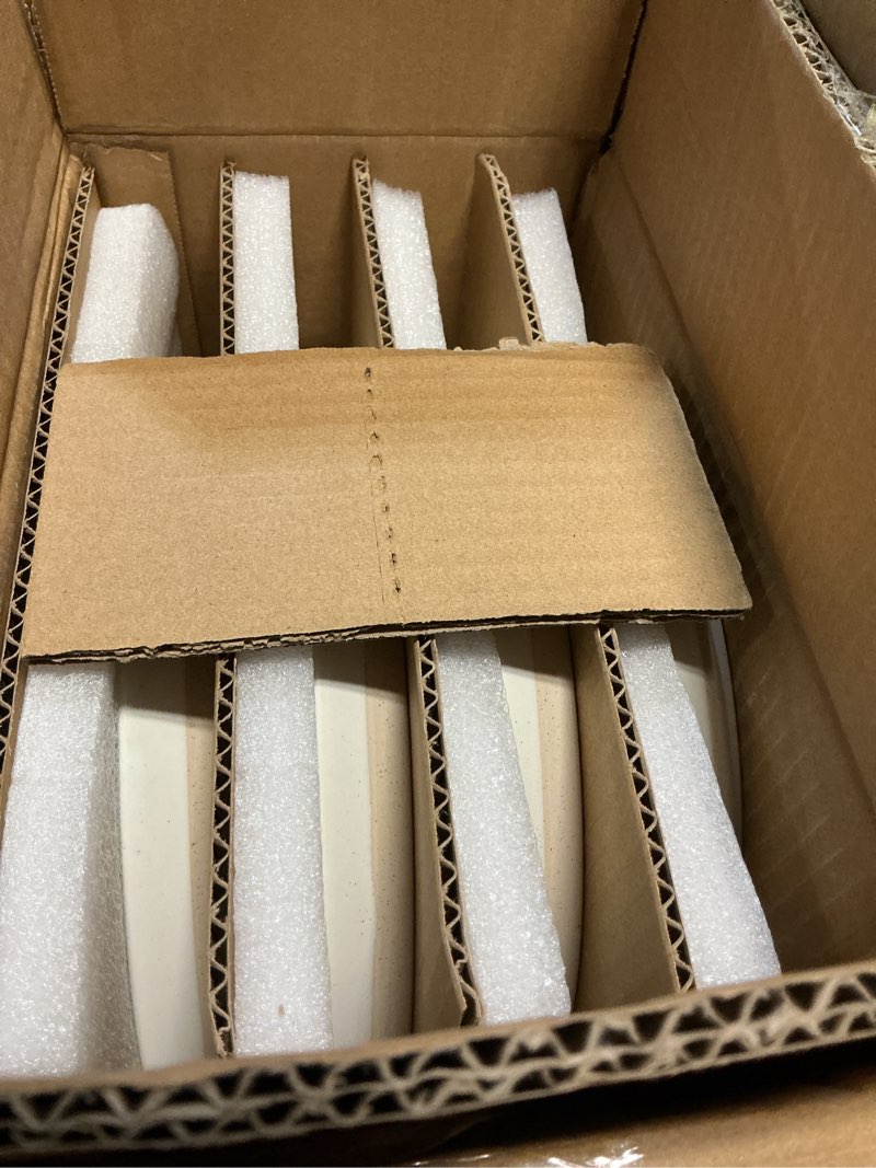 Condition photo showing New/Like New for Famiware Saturn 16 Pieces Plates and Double Bowls Sets for 4, Stoneware Dinnerware Set with Pasta Bowl, Dish Set with Trim - Chip & Scratch Resistant, Microwave & Dishwasher Safe, White