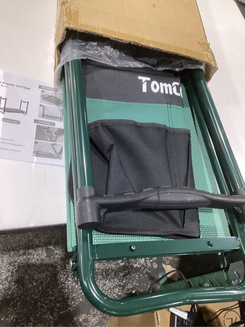 Condition photo showing Good Condition for (similar to stock photos)tomcare garden kneeler and seat 10.64” wider larger soft kneeling pad garden bench with 2 large tool pouches heavy duty garden stool foldable tools gardening gifts for women men gardeners green 10.64\" extra-wide kneeling pad