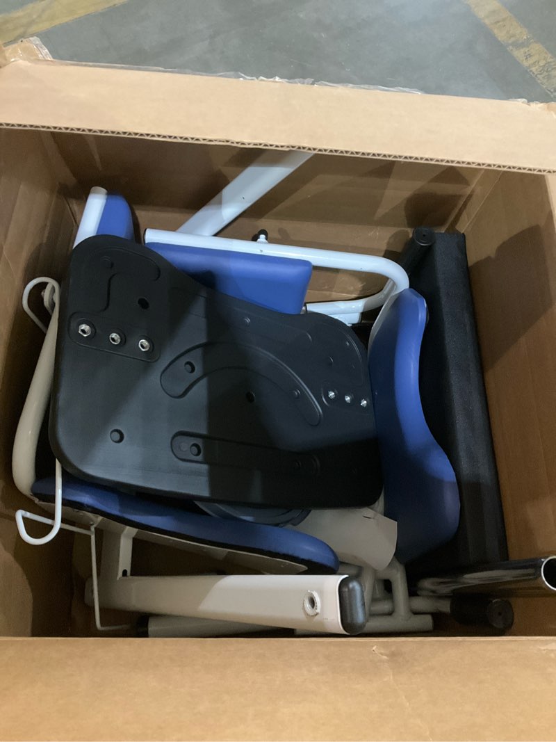 Condition photo showing As Is for patient lift transfer chair for home, 440lbs capacity,equipped with a hydraulic lift bar, commode, and dining table?4 in 1 shower chair with 180° split seat, for elderly transfer to bed/toilet