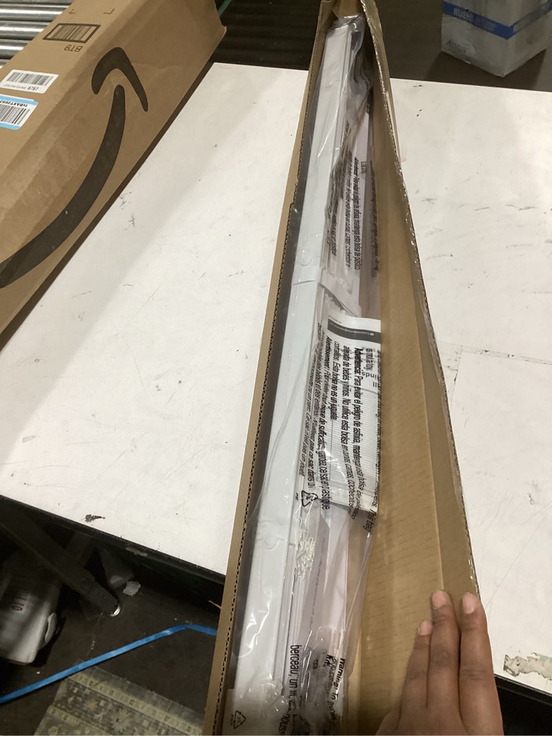 Condition photo showing As Is for lazblinds no tools no drill 1" vinyl mini blinds, cordless blinds for windows, light filtering horizontal window blinds & shades, 34" w x 64" h, white cordless-white 34" w x 64" h