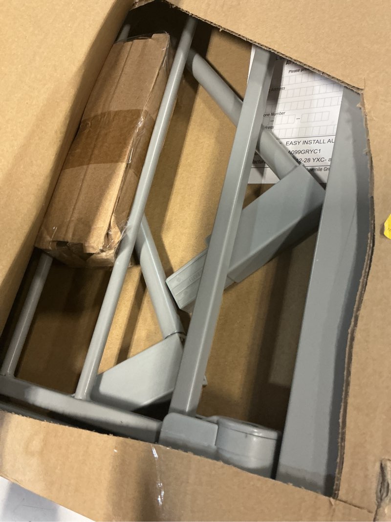 Condition photo showing As Is for safety 1st easy install baby gate for doorways, auto-close pressure-mounted magnetic latch, indoor dog gates, no drilling, fits 29"-38", grey gray