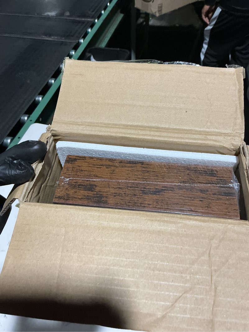 Condition photo showing New/Like New for BAYKA Floating Shelves, 22.5 inches Rustic Wood Wall Shelves for Bathroom?Bedroom, Living Room, Kitchen & Book, Hanging Display Decor Organization Shelf with 22 lbs Capacity (Rustic Brown) B. Rustic Brown - Americana Farmhouse Style 22.5inches