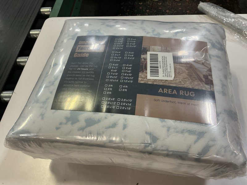 Condition photo showing New/Like New for 6x9 fluffy area rug blue shag neutral carpet for living room soft medium pile floral rug for bedroom dorm office dining room kitchen nursery modern decor 6' x 9' (rectangular) shag | blue