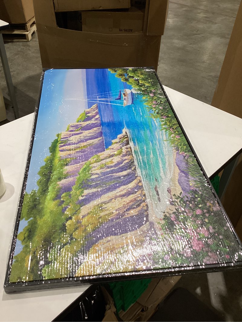 Large Blue Wall Art, Purple Wildflowers Coastal 58L" x 29W" BLue and Green