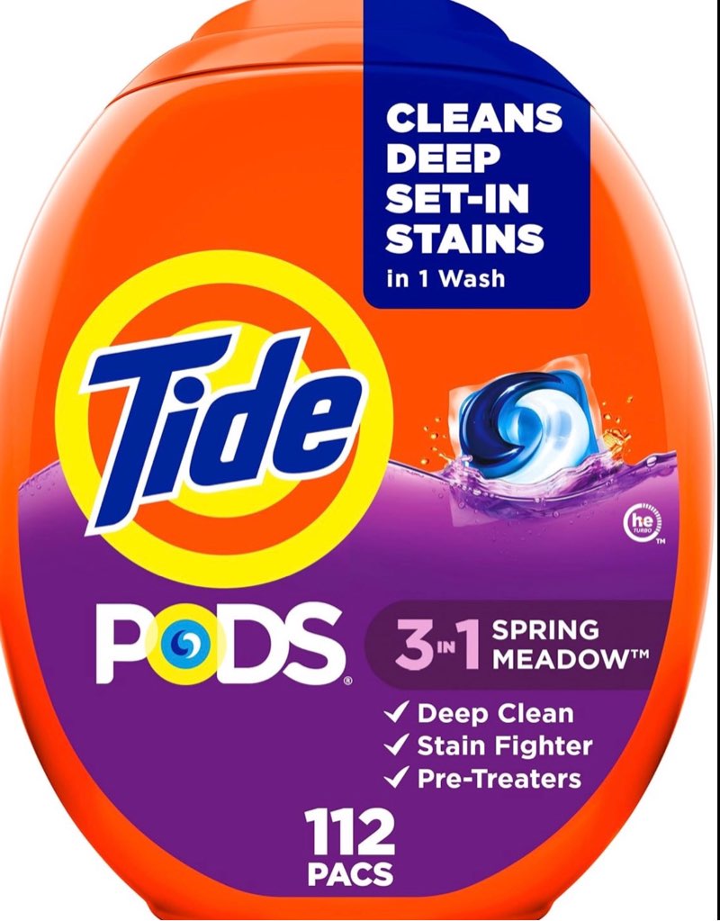 Tide PODS laundry detergent pacs, 3-in-1 Stain Remover, Odor Fighter, Color Protector, 112 Count, HE compatible, Spring Meadow Scent Spring Meadow 112 Count (Pack of 1)