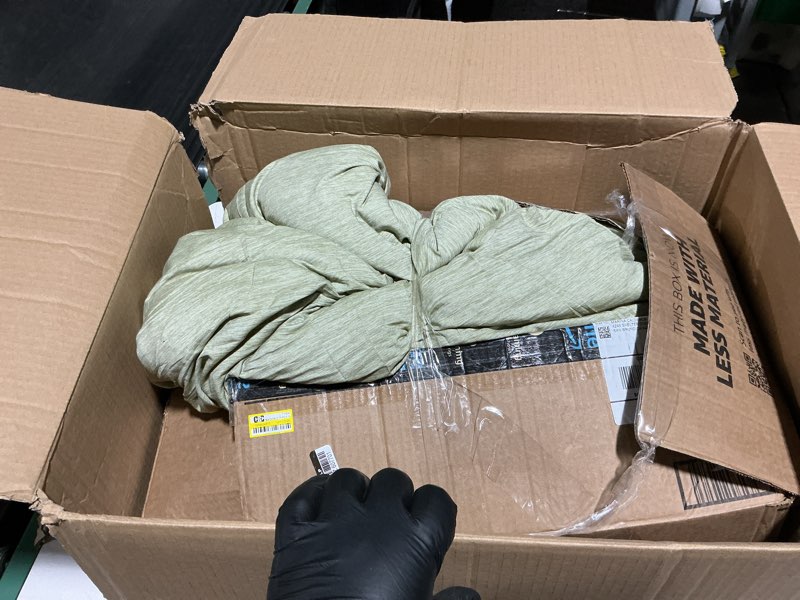 Condition photo showing Good Condition for CozyLux Queen Size Comforter Set - 3 Pieces Olive Green Soft Luxury Cationic Dyeing Bedding Comforter for All Season, Breathable Lightweight Fluffy Boho Bed Sets with 1 Comforter and 2 Pillow Shams Olive Green Queen