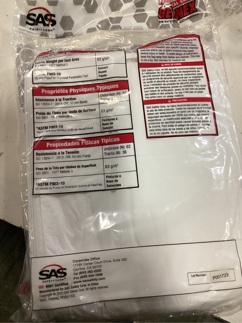 Condition photo showing Good Condition for sas safety adult unisex white long sleeve coverall (x-large)