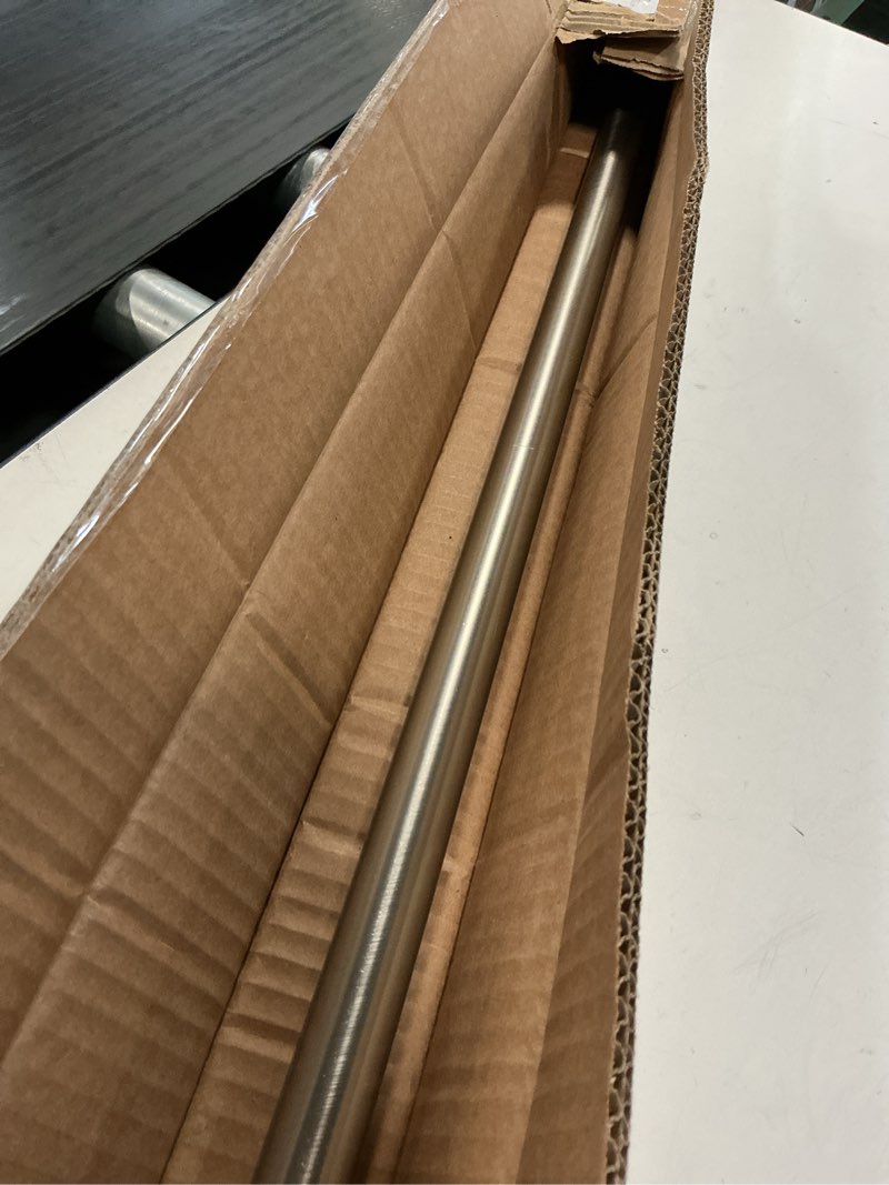 Condition photo showing As Is for Amazon Basics Tension Curtain Rod, Adjustable 54-90" Width - Nickel, Classic Finial Nickel 54-90" Indoor