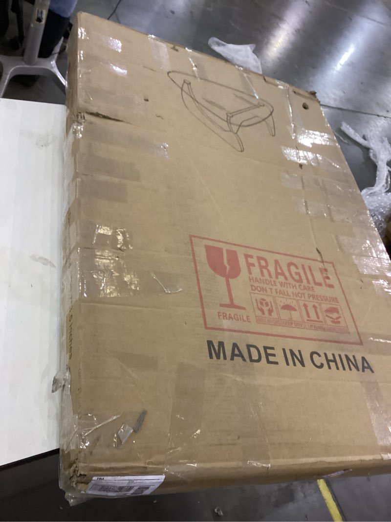 Condition photo showing As Is for Honyee Morden Coffee Table, 42.5" x 28.5" x 16.1" Triangle Tempered Glass Top for Living Room, Color: Natural Wood