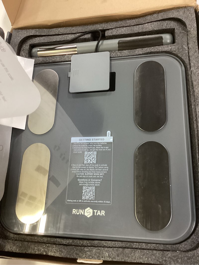 Condition photo showing Good Condition for runstar digital bathroom scale for body weight, body fat, bmi 28 measurements, innovative 8-electrode smart scales fsa&hsa eligible with voice prompt function high accurate bluetooth weight machine grey 12"/300mm