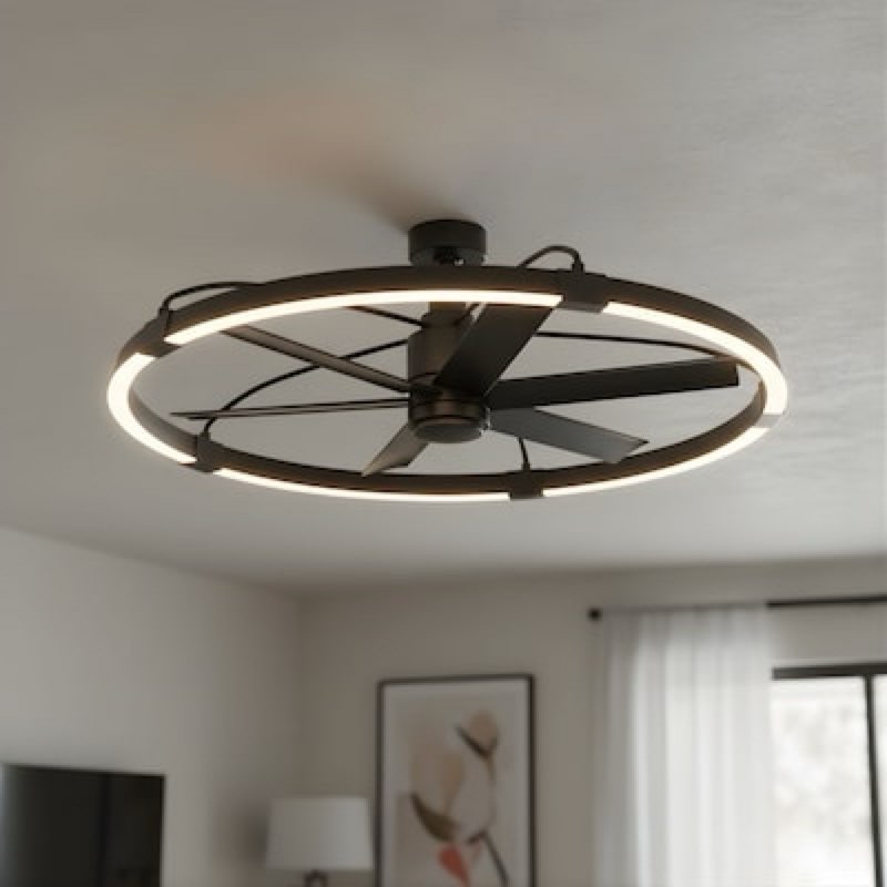  harbor breeze ashbourne easy2hang 46-in matte black with matte blades led covered outdoo