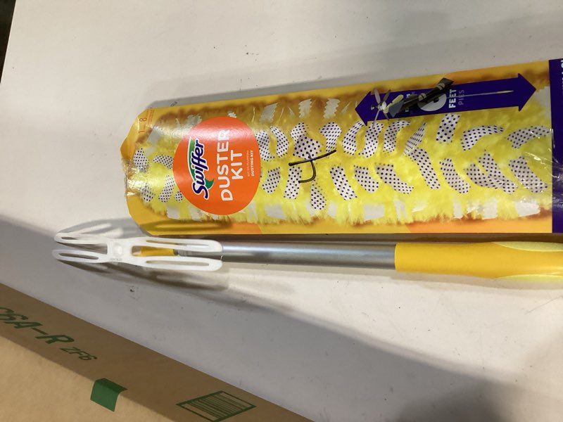 Condition photo showing As Is for Swiffer Duster Kit with 6 ft Super Extendable Handle, Heavy Duty Starter Kit with 4 Refills
