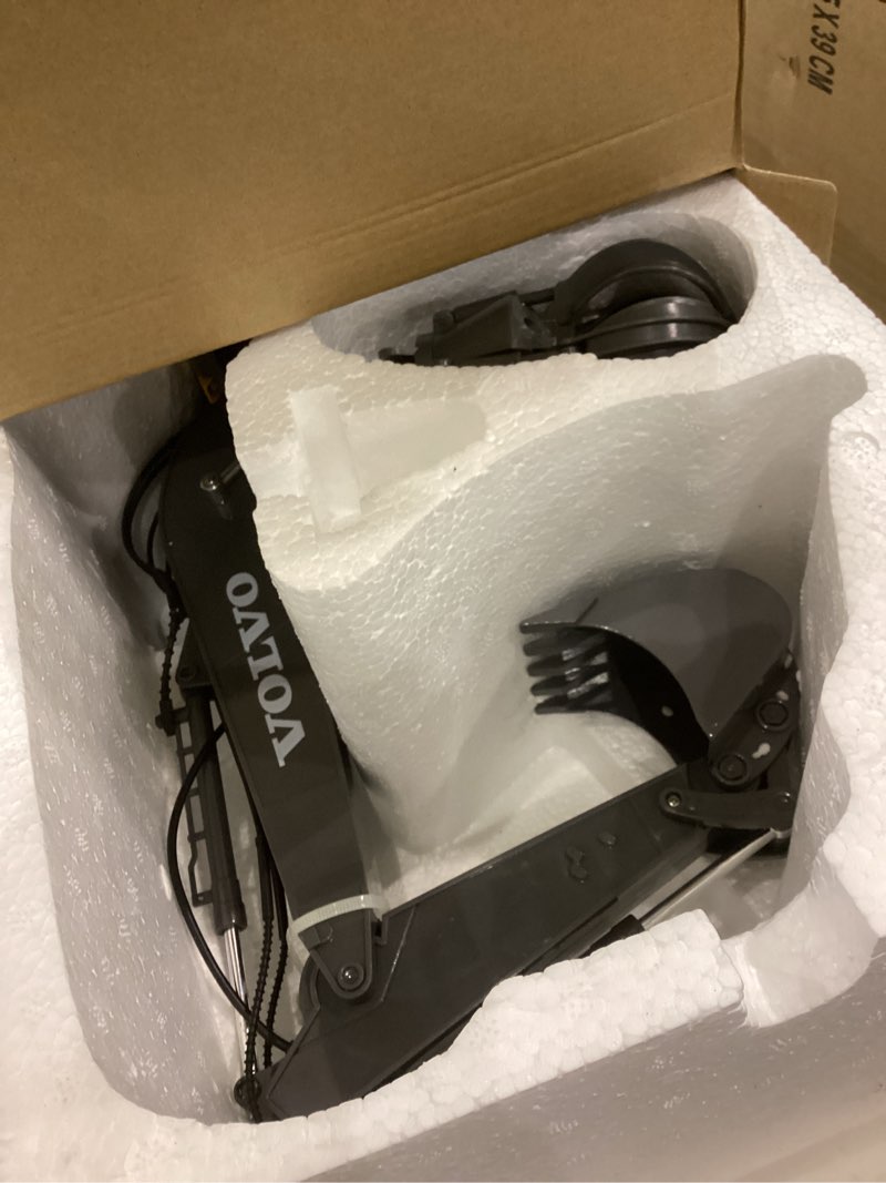 Condition photo showing As Is for DOUBLE E Volvo RC Excavator 17 Channel 3 in 1 Construction Toys, 17 Channel Remote Control Vehicles Tractor Sandbox Toys Digger with Metal Shovel Drill Grab RC Truck for Kids Adults