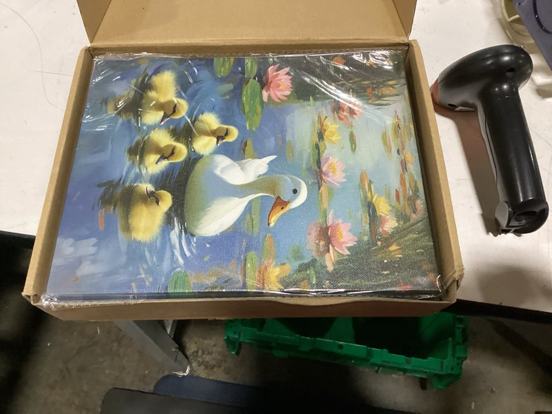 Condition photo showing New/Like New for framed duck lily pad canvas wall art set of 4 | vintage oil painting duck pond canvas, cute animal decor for bathroom, bedroom, living room, ready to hang,8x10 inch monet ducks water lilies canvas prints 10"l x 8"w (framed