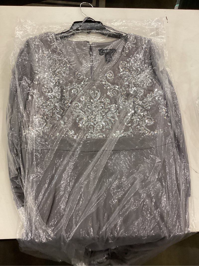 R&M Richards Gray Sequence Dress Long, Long Sleeve