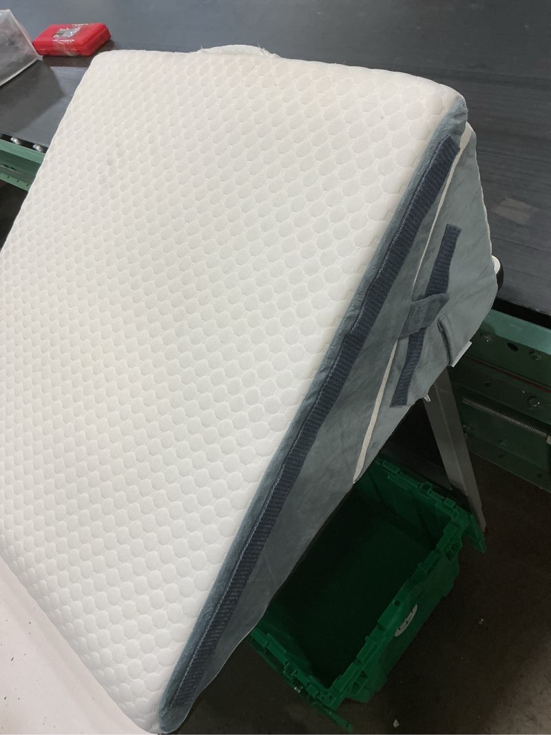 Condition photo showing Good Condition for bedluxe wedge pillow, 10 inch bed wedge pillow for headboard, pillow wedge for acid reflux relief, sleeping, back pain relief, snoring, triangle pillow wedge, white/grey 24*24*10 inch white grey