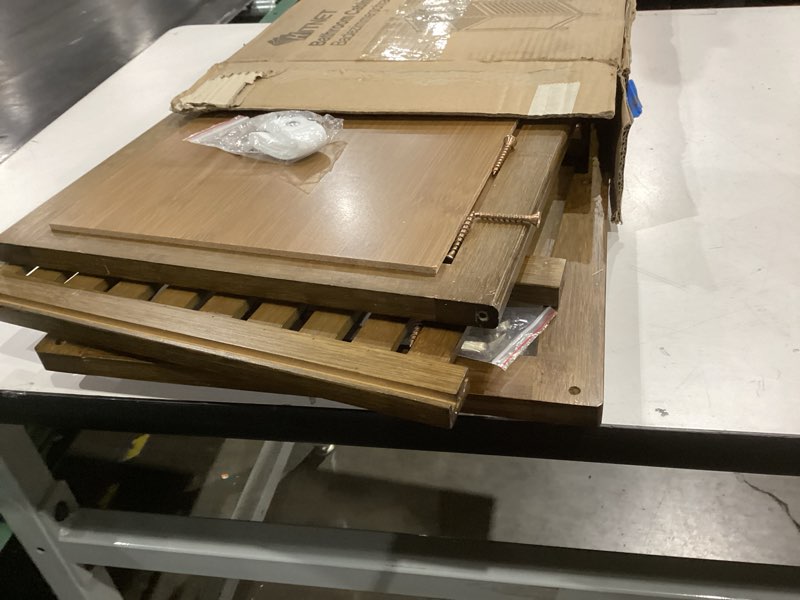 Condition photo showing As Is for hitnet bathroom cabinet, bamboo floor cabinet free standing, 4 tier sofa side storage cupboard for living room kitchen bedroom, walnut