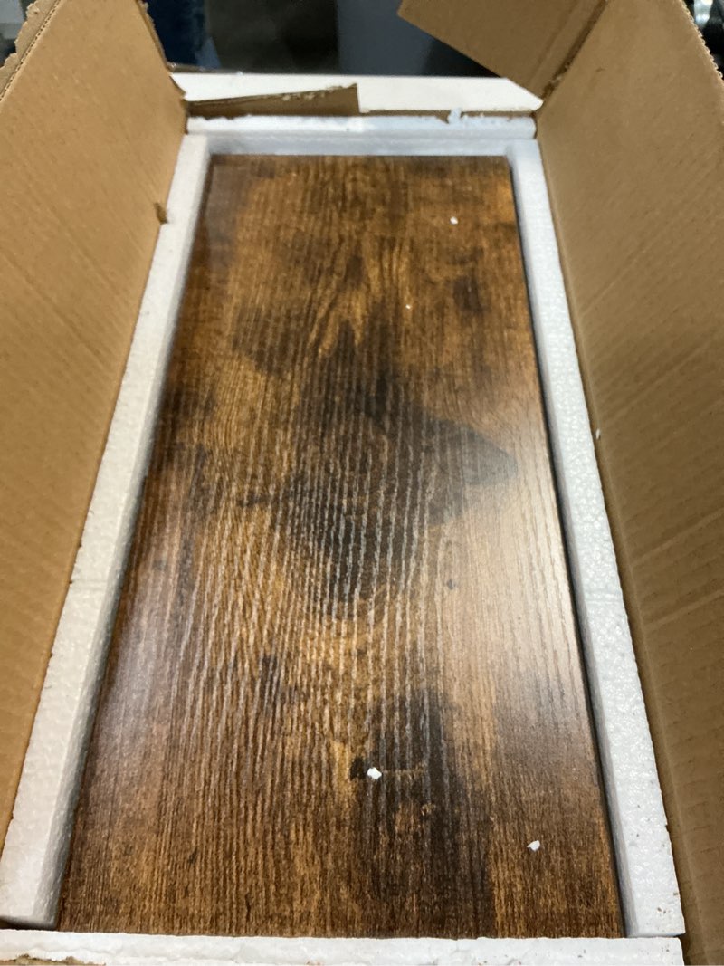 Condition photo showing Good Condition for QEEIG Bathroom Floating Shelves for Wall - 15.7" Wall Mounted Shelf Over Toilet Farmhouse Home Decor Display Bookshelf Small 15.7 x 6.7 inch Set of 2, Rustic Brown (008-40BN) 15.7" A. Brown