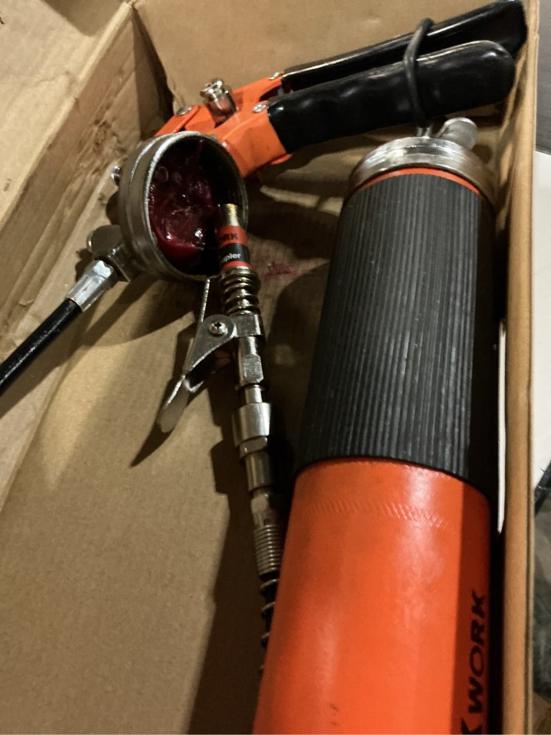 Condition photo showing As Is for thinkwork 8000 psi pistol grip grease gun kit - adjustable pressure, professional heavy duty grease guns tool with 0.53" coupler & 360°swivel joint - auto, marine, industrial, agricultural machinery
