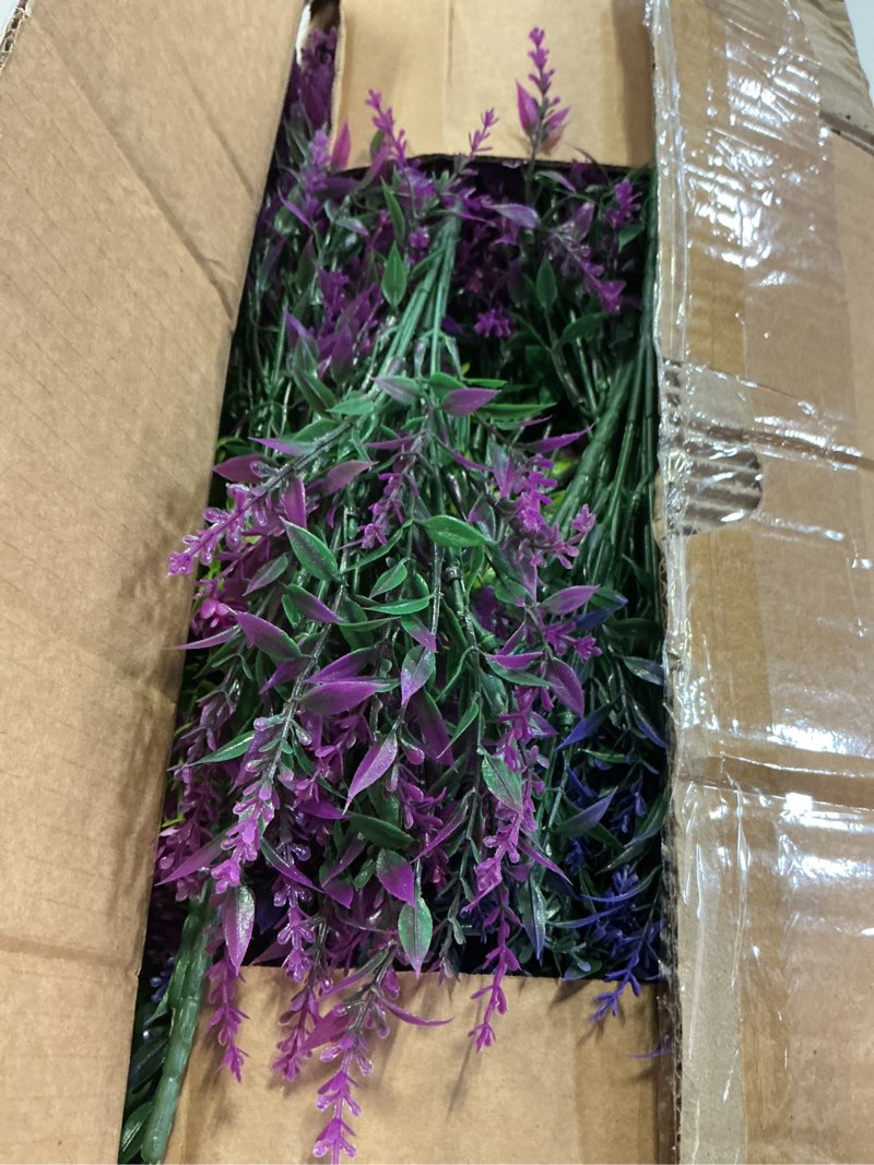 Condition photo showing Good Condition for hananona 48 pcs artificial flowers outdoor, faux artificial plants uv resistant plastic wild flower bulk for hanging planter porch window home wedding summer decor(48, multiple color) 48 fuchsia, purple, yellow, green