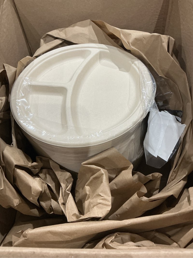 Condition photo showing Good Condition for gusto 10 inch 3-compartment sugarcane paper plates [125 count] heavy duty compostable divided dinnerware – disposable bagasse plates for meals & parties (formerly comfy package) visit the gusto store