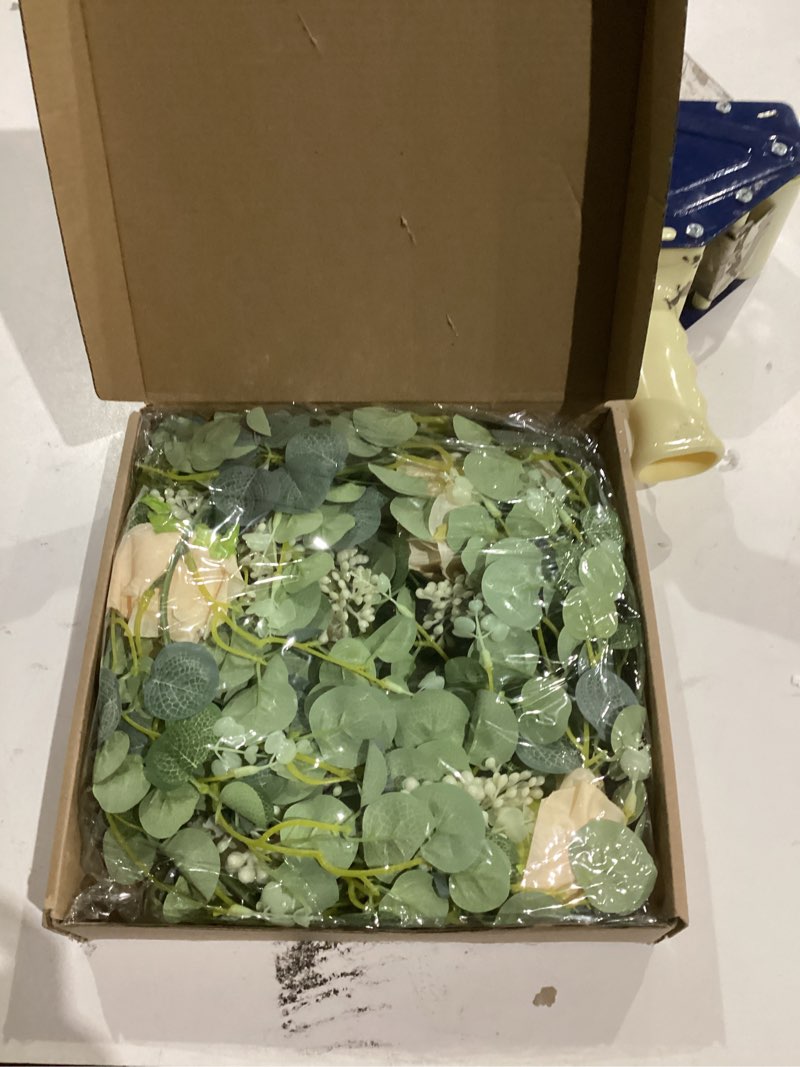 Condition photo showing New/Like New for Yastouay 6.4 Ft Fuller Artificial Eucalyptus Garland with Champagne Flowers Fake Rose Vine for Table Centerpiece Wedding Baby Shower Party Room Backdrop Decor Champagne Rose