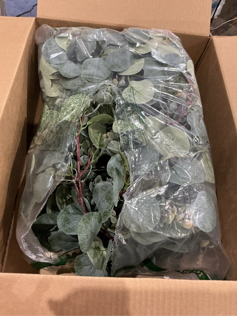 Condition photo showing Good Condition for ouddy decor eucalyptus garland total 13.1 ft lush silver dollar leaves boxwood artificial faux greenery vines for baby shower wedding party table runner room home mantle decor green