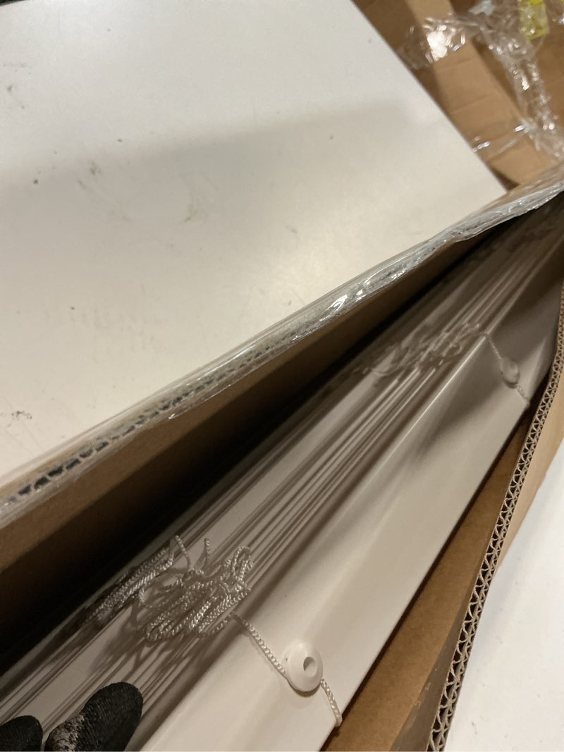 Condition photo showing Good Condition for lazblinds 2-inch cordless faux wood blinds with royal valance, room darkening horizontal window blinds, inside mount blinds for windows - fit for window 46.25" w x 60" h - white white 46 1/4"w x 60"h