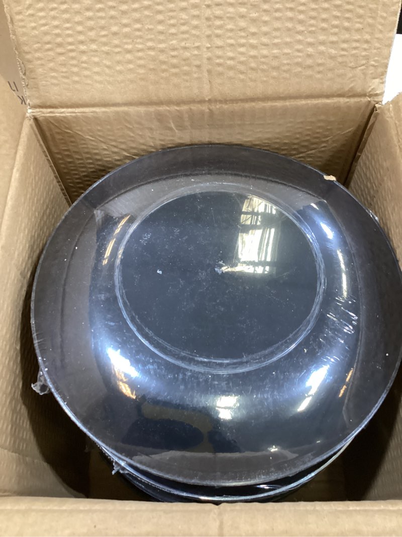 Condition photo showing Good Condition for plasticpro piece combo plates set - 64-7" & 64-10" black plates with silver rim - premium heavyweight, disposable black with silver rim