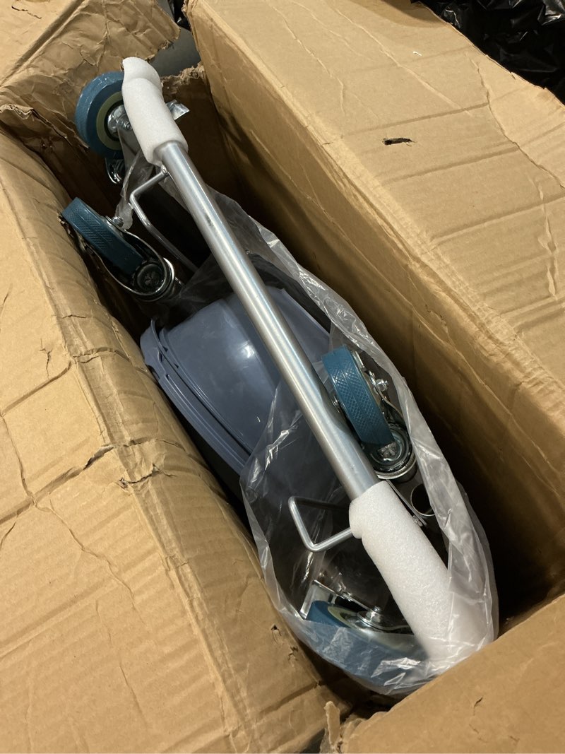 Condition photo showing Good Condition for Shower Chair with Wheels 4 in 1 Folding Padded Bedside Commode Wheelchair Height Adjustable Detachable Bucket with Wheels Lifting Armrests Flip-up Footrest for Elderly Disabled (Blue)