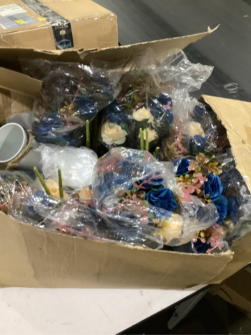 Condition photo showing Good Condition for artificial flowers combo dusty blue silk fake flower box set for wedding bridal roses bouquets baby shower birthday party decorations diy floral centerpieces